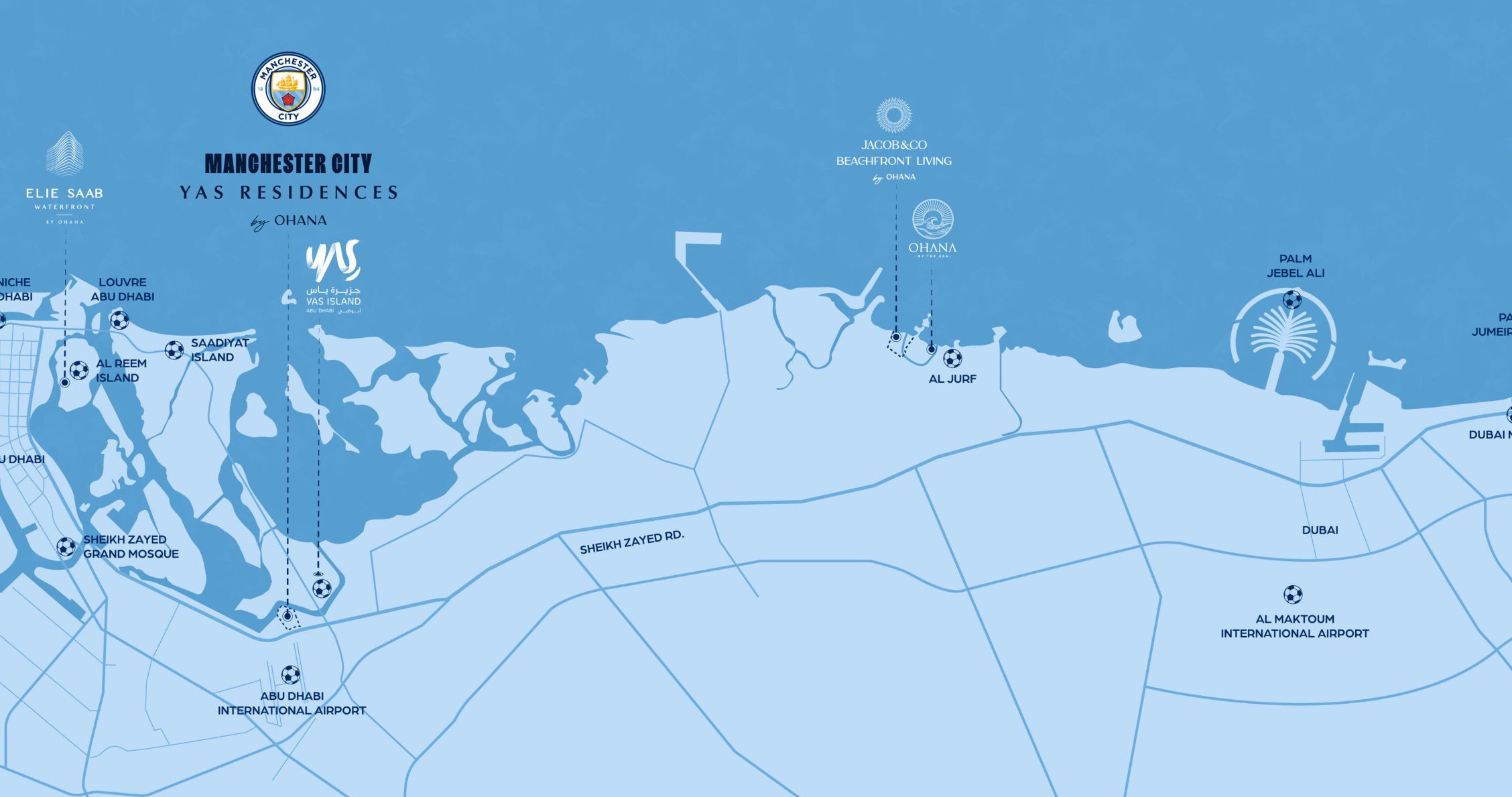 Project location map showing Yas Canal, Abu Dhabi and surrounding destinations